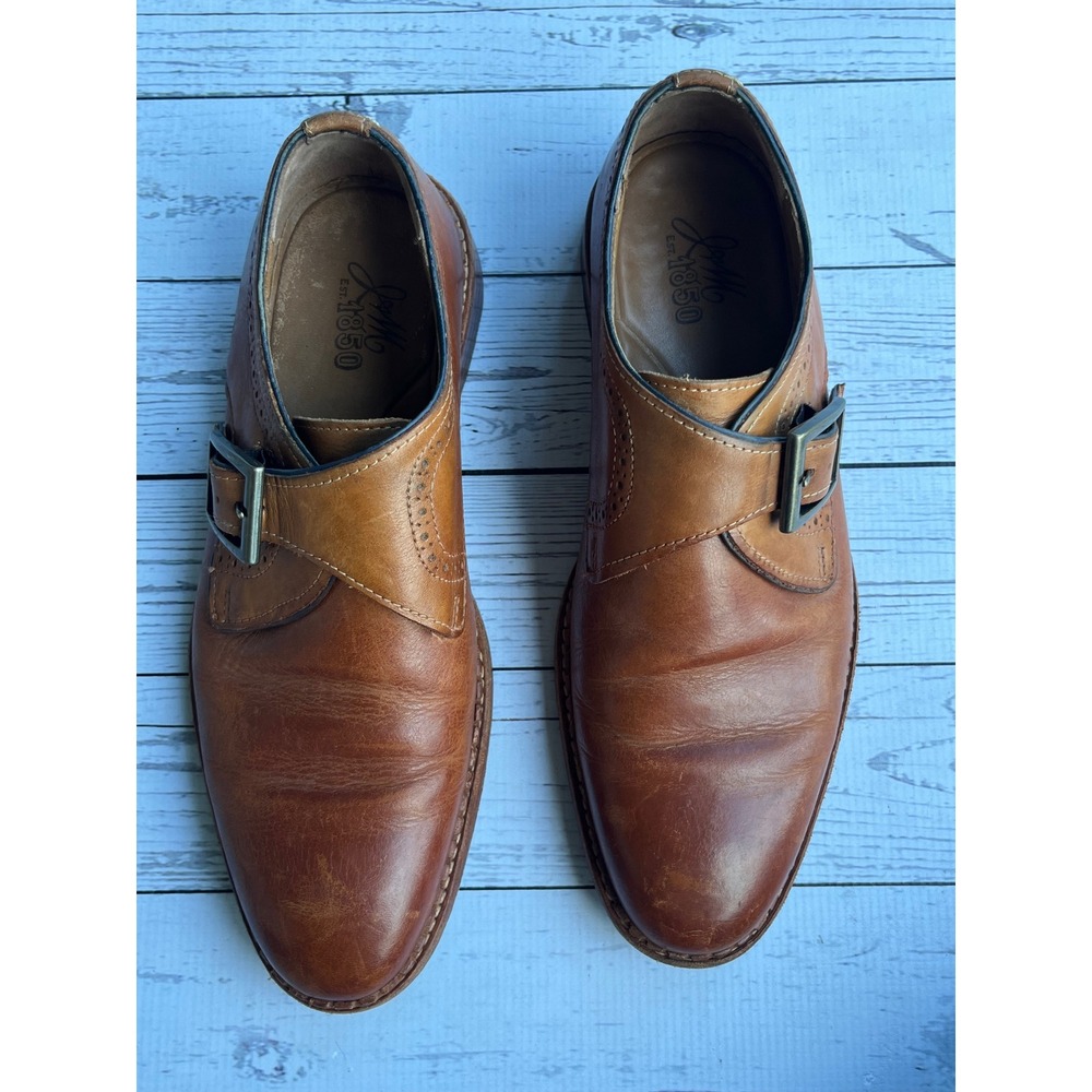 Johnston & Murphy J&M 1850 Mens Tan Leather Single Monk Strap Shoes 9 Luxury